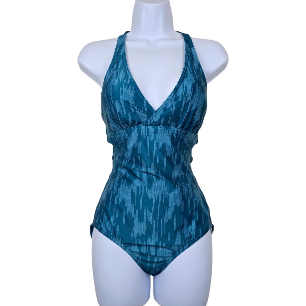 Prana Womens Atalia Ikat Teal Strappy Back One Piece Swimsuit Size S NWT